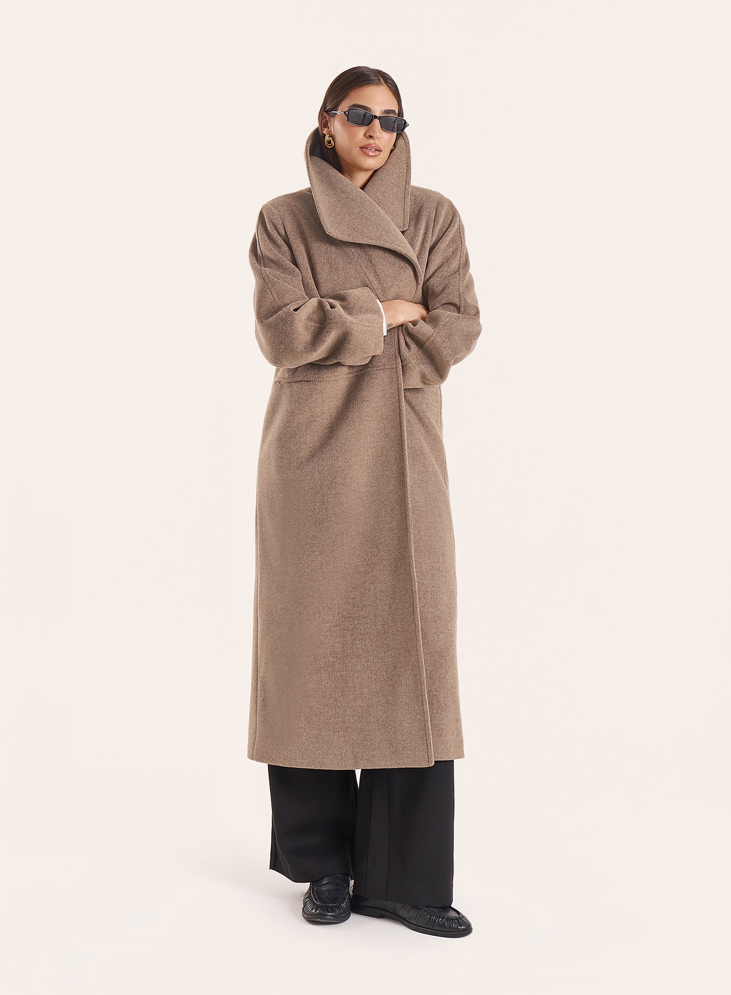 Brown Marl Shawl Collar Longline Coat